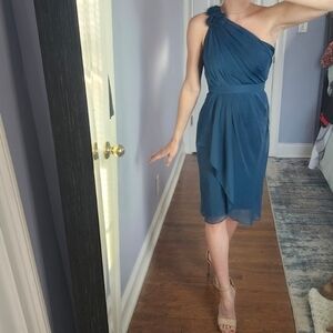 Badgley Mischka One-Shoulder Teal Dress